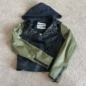 Vegan Studded Lather Hooded Jacket
